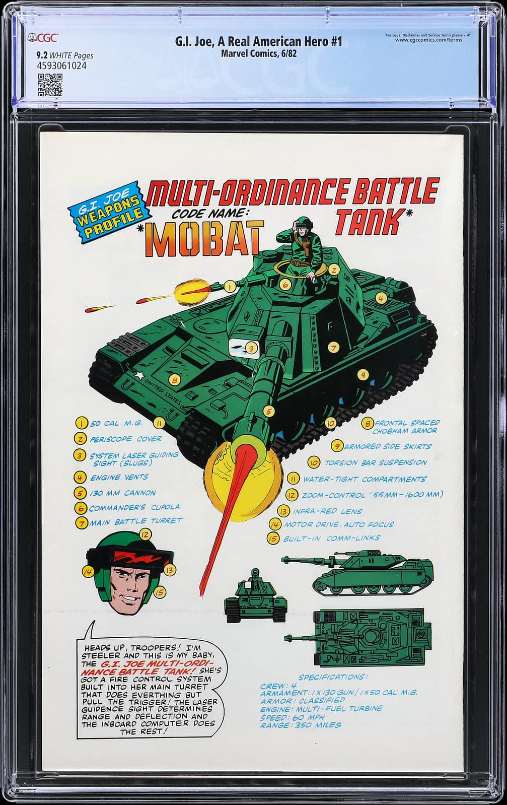 G.I. Joe, A Real American Hero #1 (1982 Marvel) - CGC 9.2 - Based on the Hasbro Toy Line back