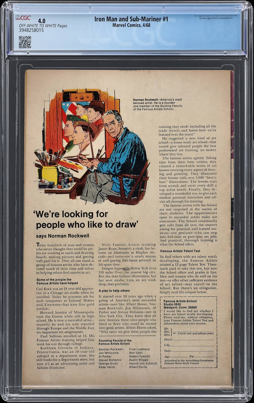Iron Man and Sub-Mariner #1 (1968 Marvel) - CGC 4.0 back
