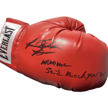 Riddick Bowe World Heavyweight Champion Authentic Signed Boxing Glove inscribed 'Momma said knock you out'