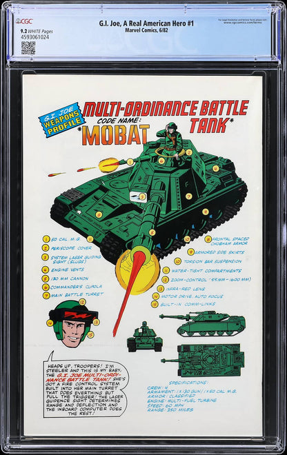 G.I. Joe, A Real American Hero #1 (1982 Marvel) - CGC 9.2 - Based on the Hasbro Toy Line back