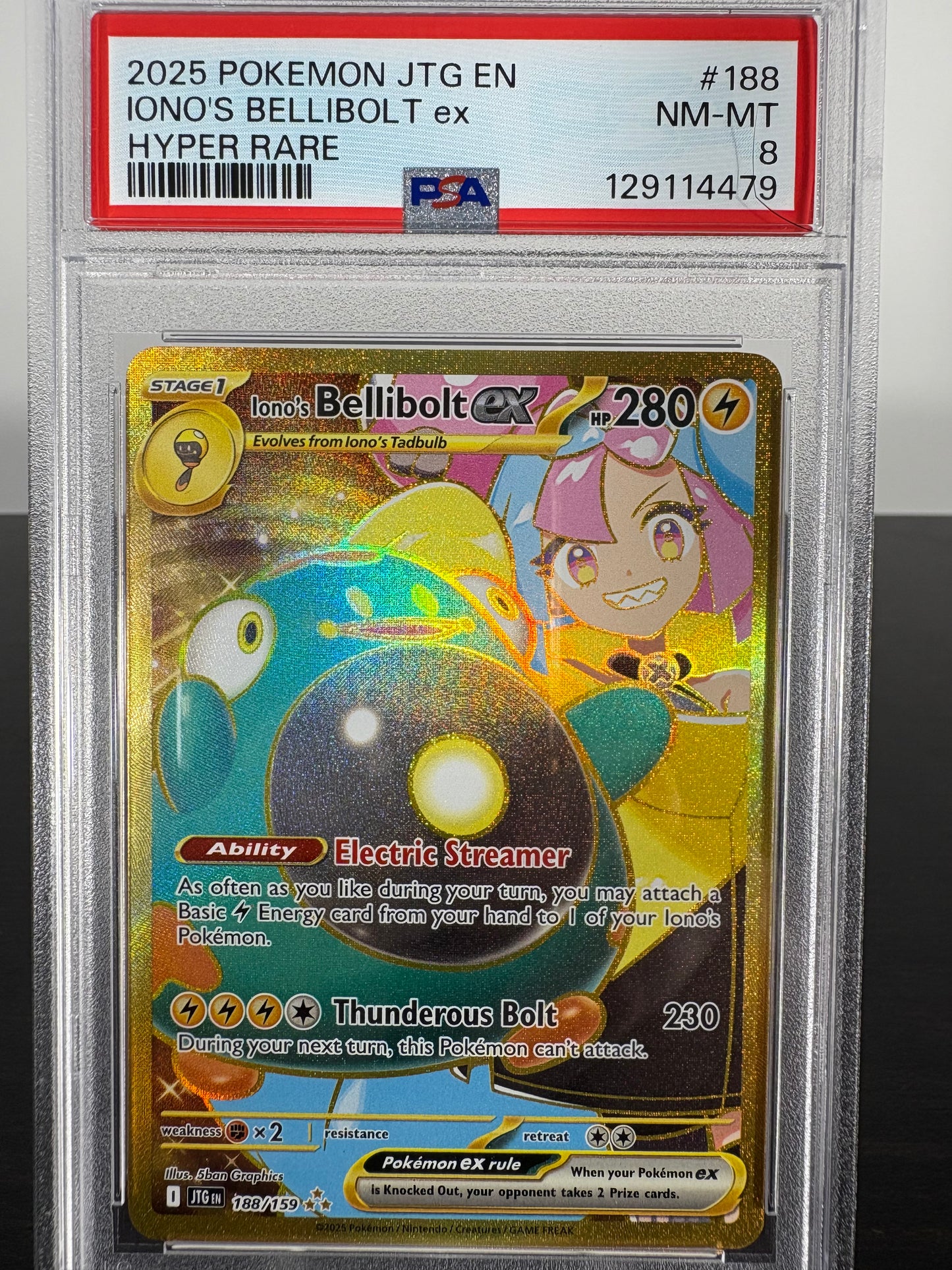 2025 Pokemon Iono's Bellibolt Journey Together EX Hyper Rare PSA 8