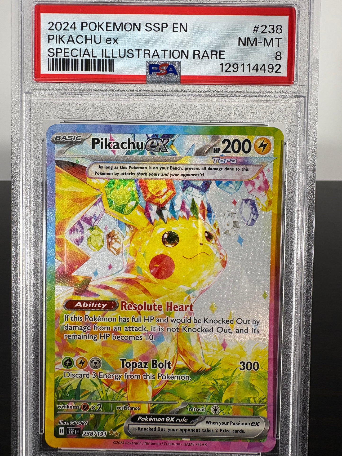 2024 Pokemon Surging Sparks Pikachu EX Special Illustration Rare PSA 8