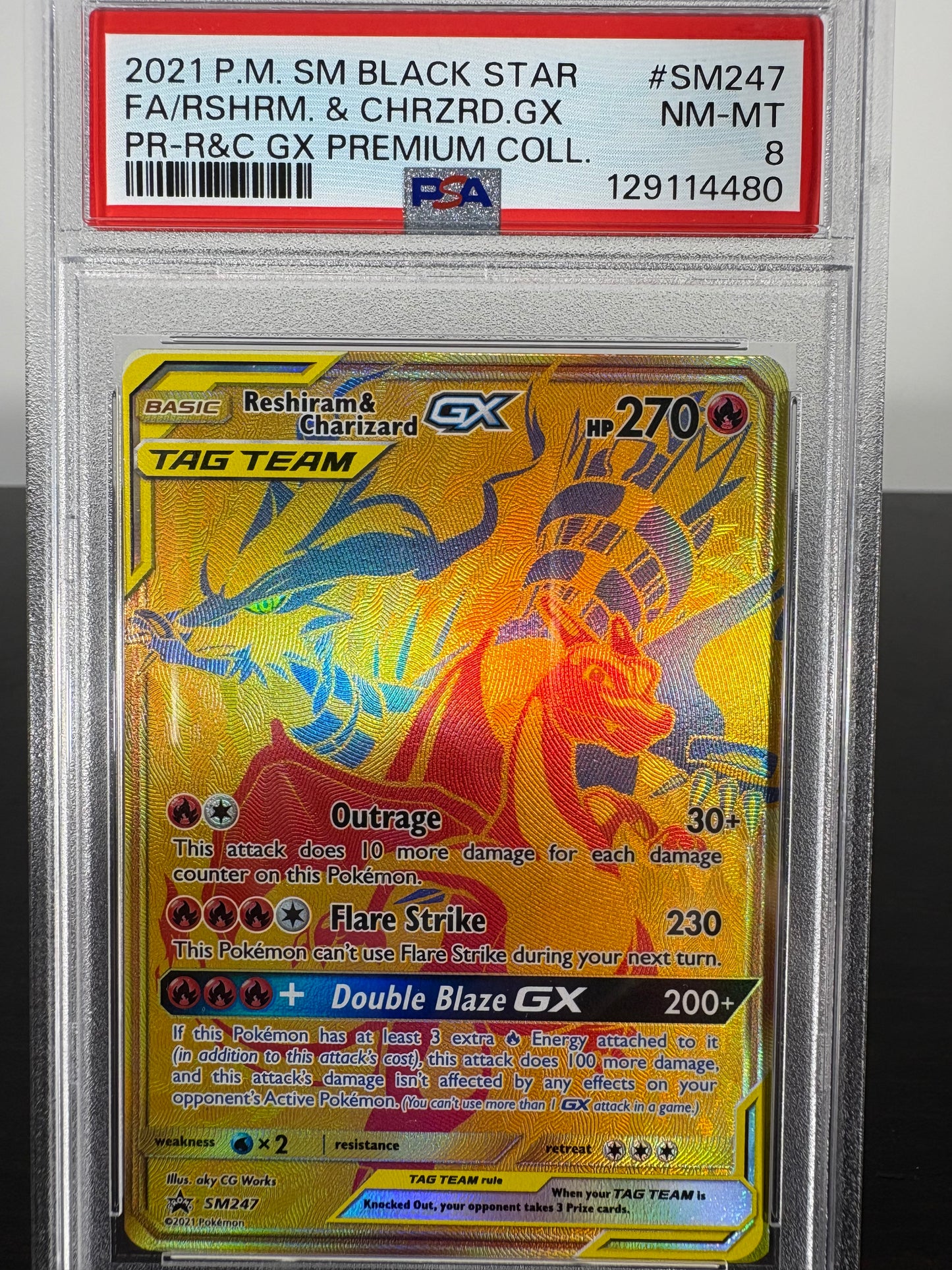 2021 Pokemon Tag Team Reshiram & Charizard GX PSA 8
